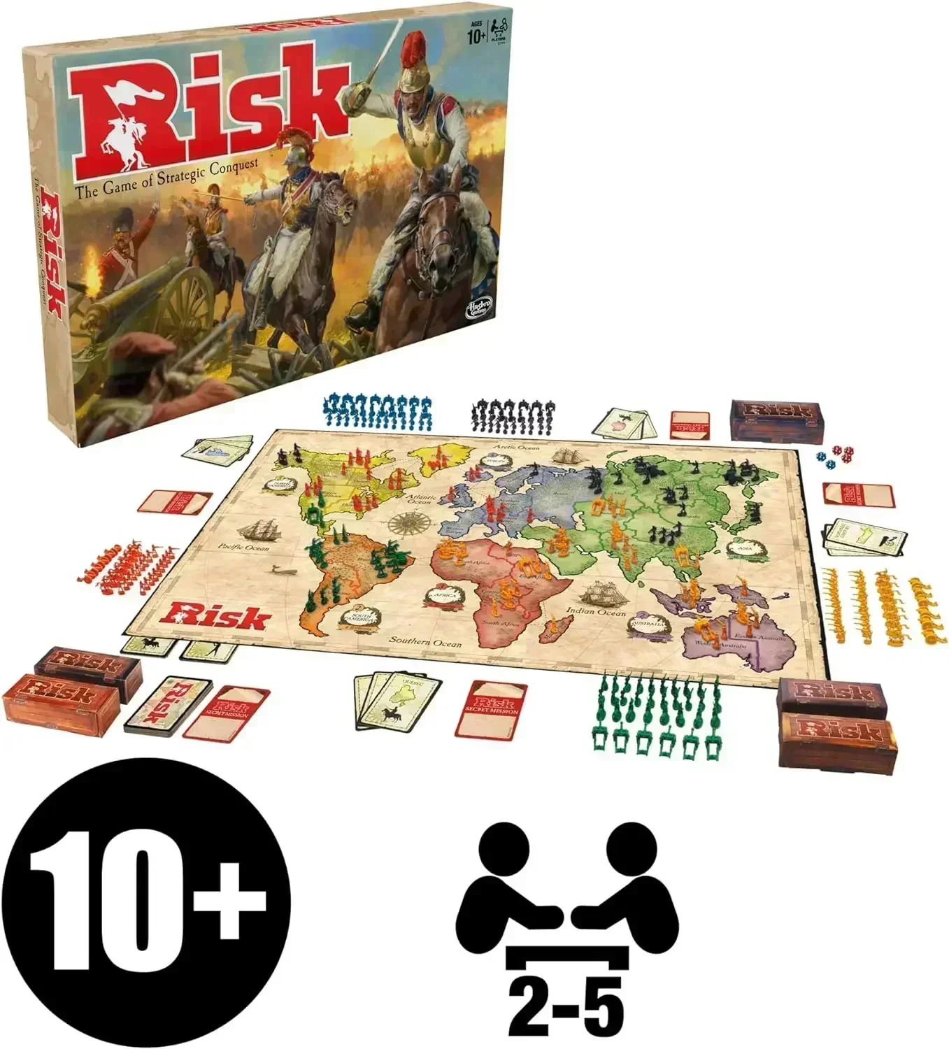 Classic RISK Interactive Card Table Game 1 Risk -Strategic Conquest Game -2 to 5 Players - Family Checkerboard Game -1 Year Old