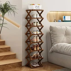 Shoe Rack Bamboo Made Telescopic Doorway Shoe Rack Multi Layer Simplicity Foldable Shoes Shelves No Installation Required Frame