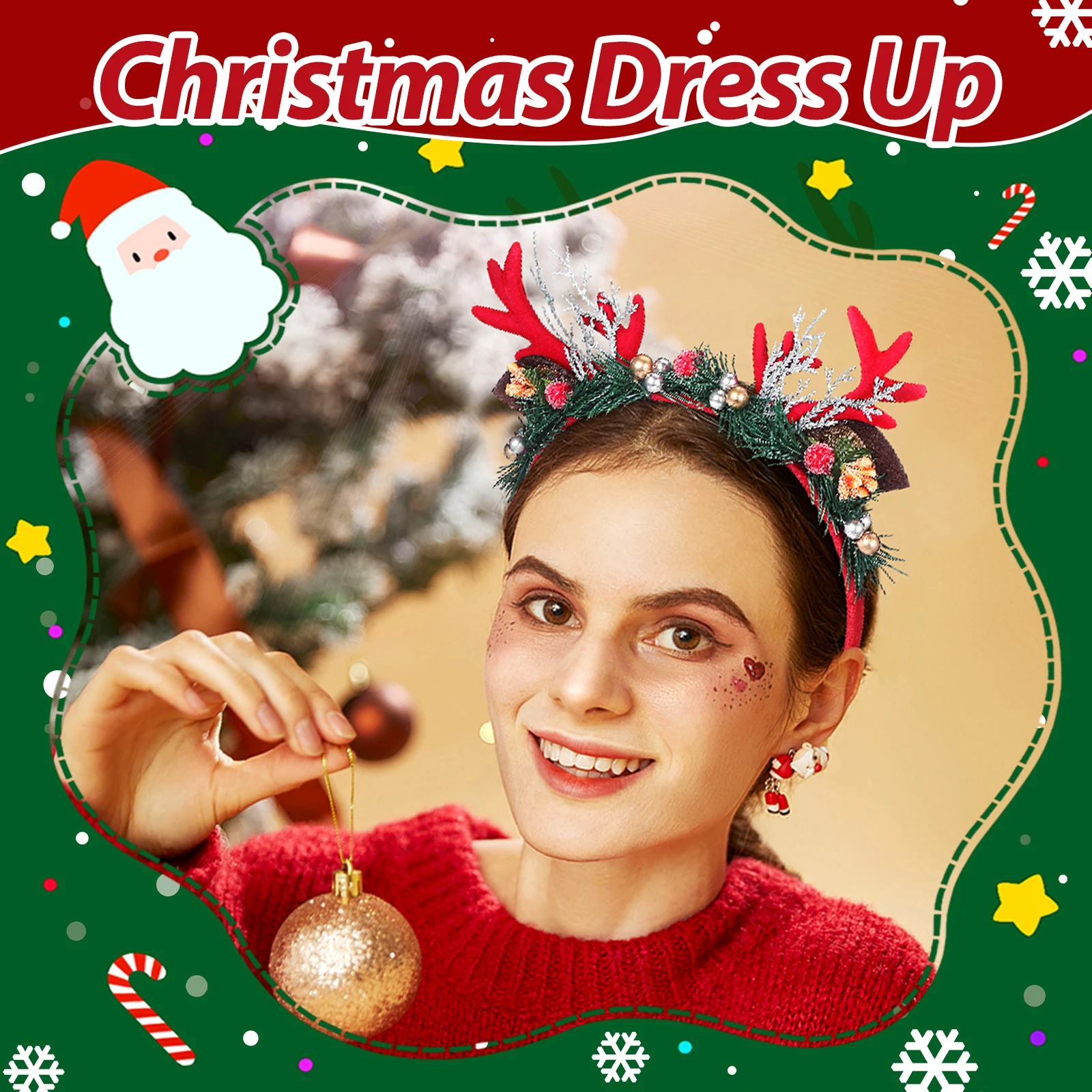 

Reindeer Antlers Headband Christmas Hair Ornament Lightweight Holiday Party Favor For Women Kids Cosplay Accessory Deer