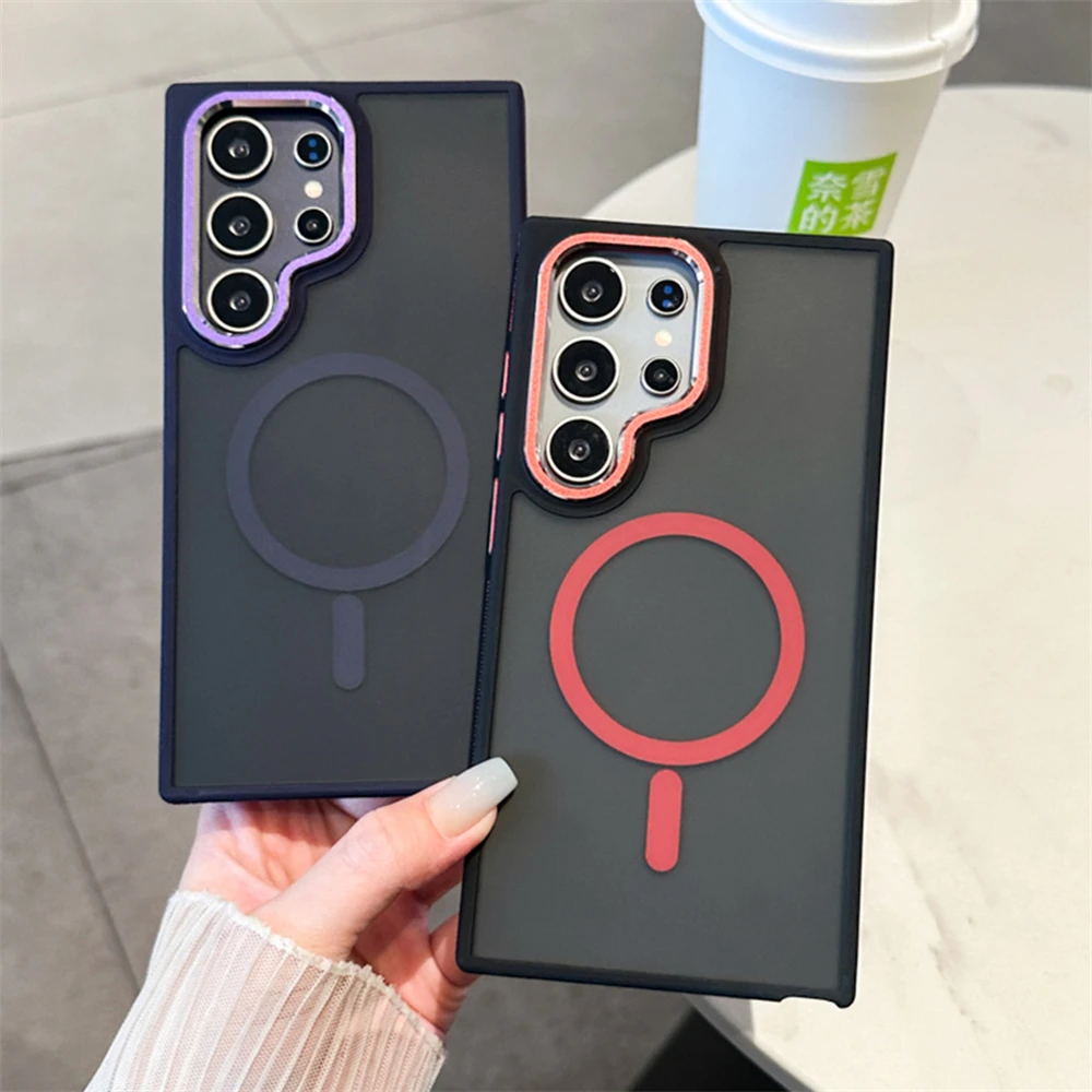 Luxury Matte Magnetic Phone Case For Samsung Galaxy S24 S23 S22 Ultra Plus For Magsafe Wireless Charging Shockproof Back Cover - náhled 2