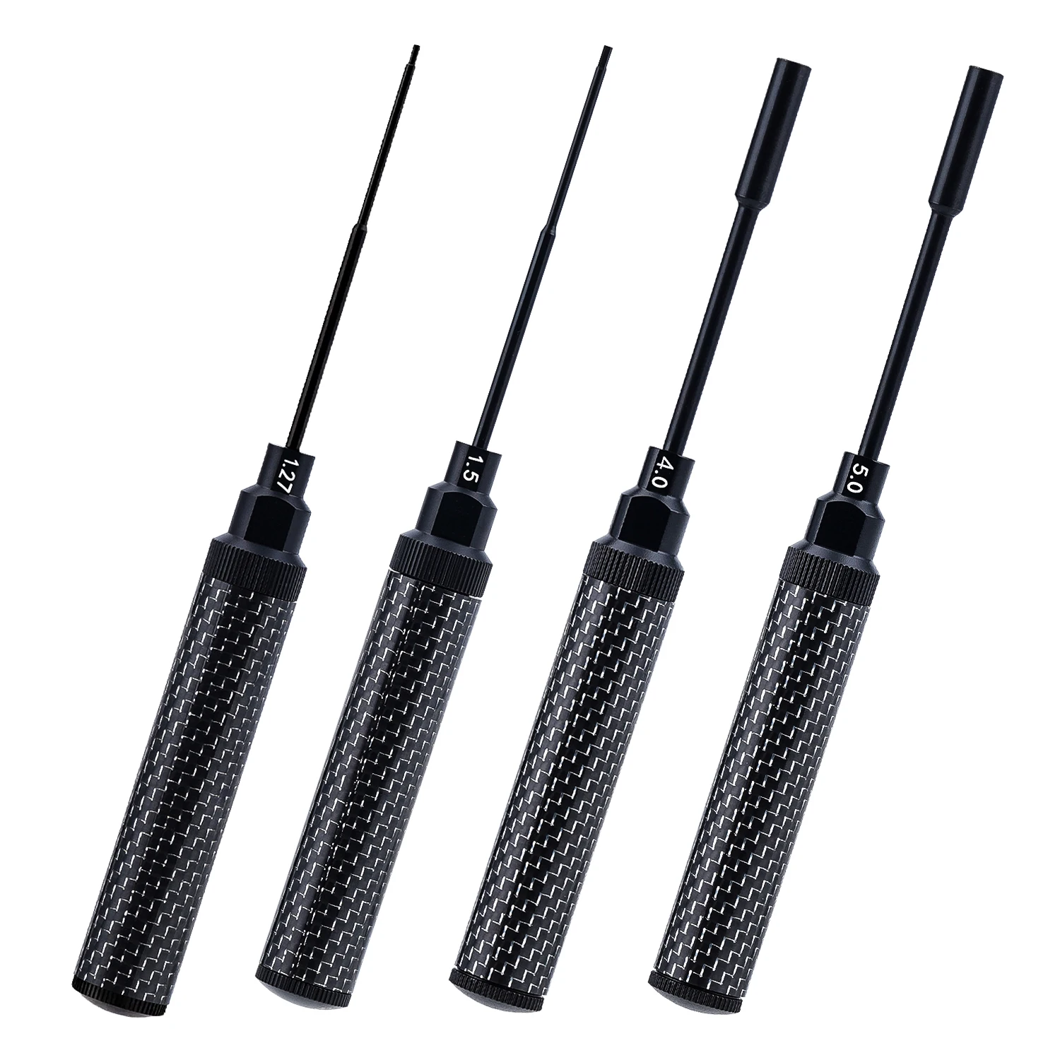 TCRC 4PCS Carbon Fiber Handle Tool with M7 High Speed Steel Screwdriver bit Set 1.27mm /1.5mm Hex Driver 4.0mm/5.0mm Nut Driver