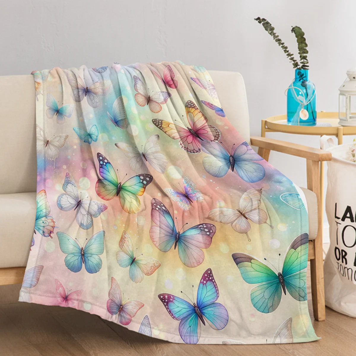 Colorful Butterfly Pattern Throw Blanket Soft Cozy Fleece Flannel Throw Blanket for Couch Sofa Bed for Teens Adults kids