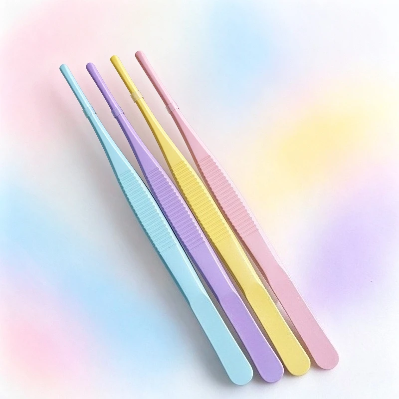 Macaron Color Plastic Nail Art Tweezers Anti-Slip Textured Handle Precision Pick Up Rhinestones Nail Gems Stickers Manicure Tool