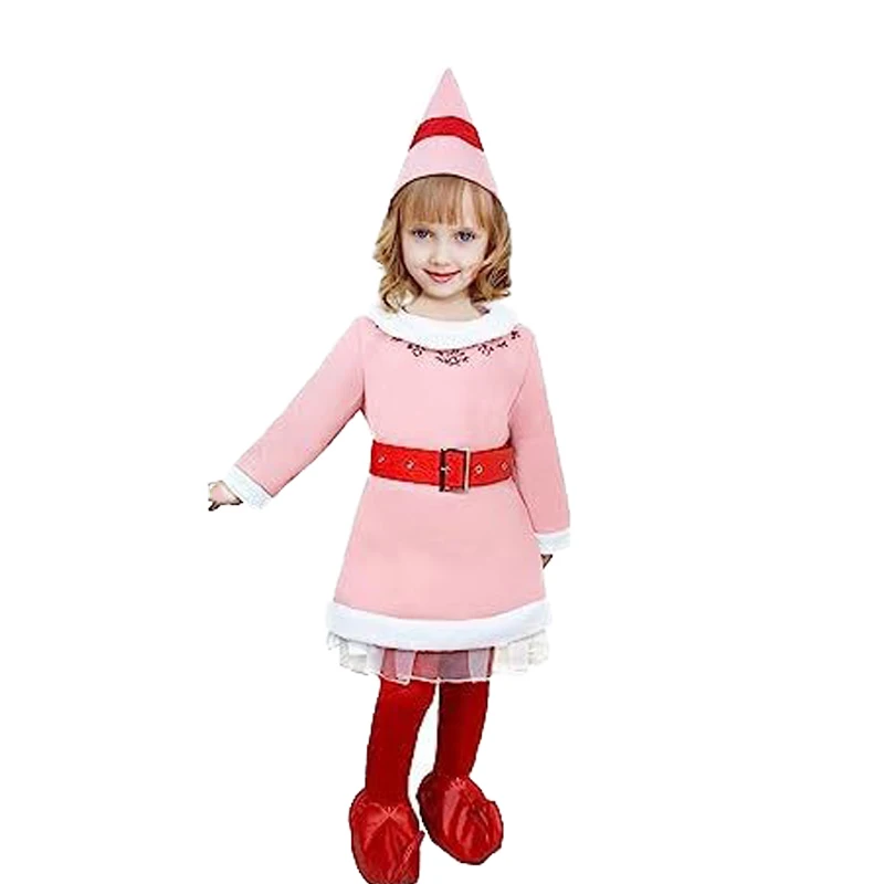 Il costume da elfo di natale per bambini nuovi autunnali suona le prestazioni di attività del costume di natale rosa della ragazza di natale di Halloween.