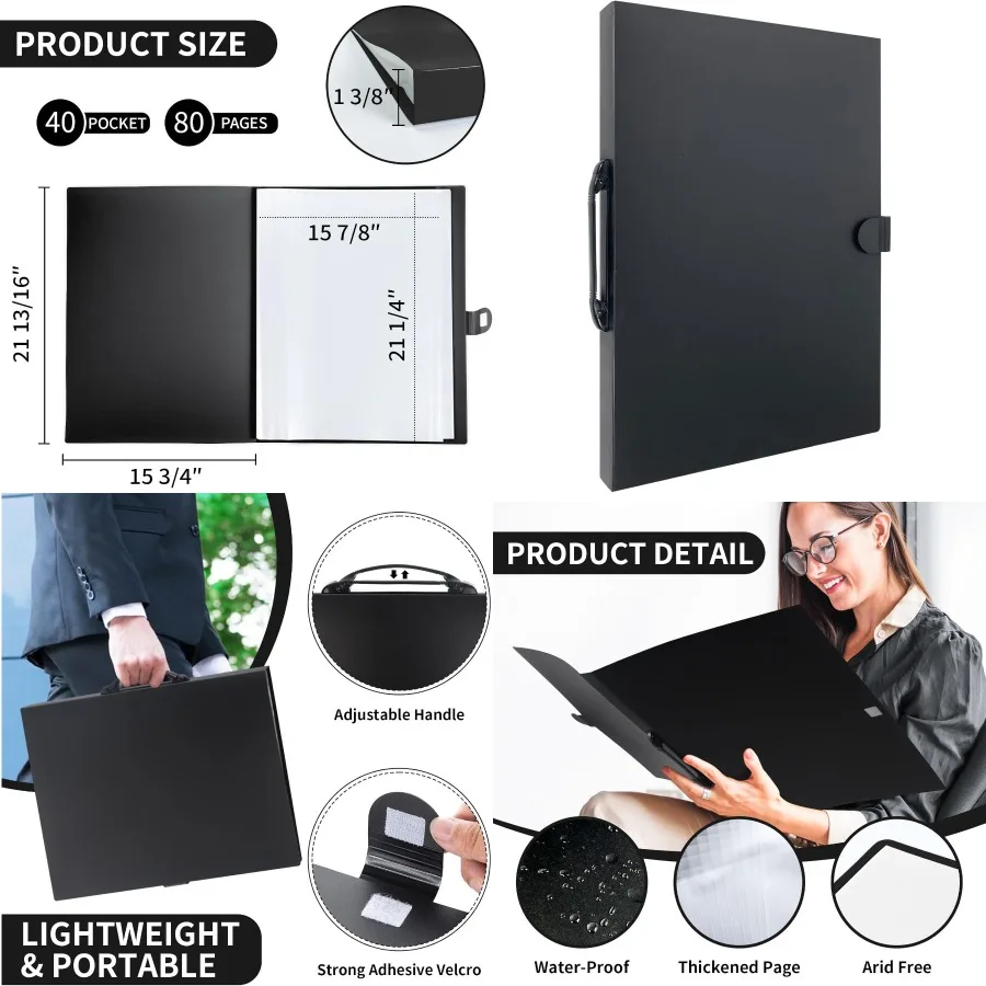 JJRING 16x22 Art Portfolio Folder for Diamond Painting with 40-Pocket Design Clear Plastic Sleeves Display Book Featuring Handl