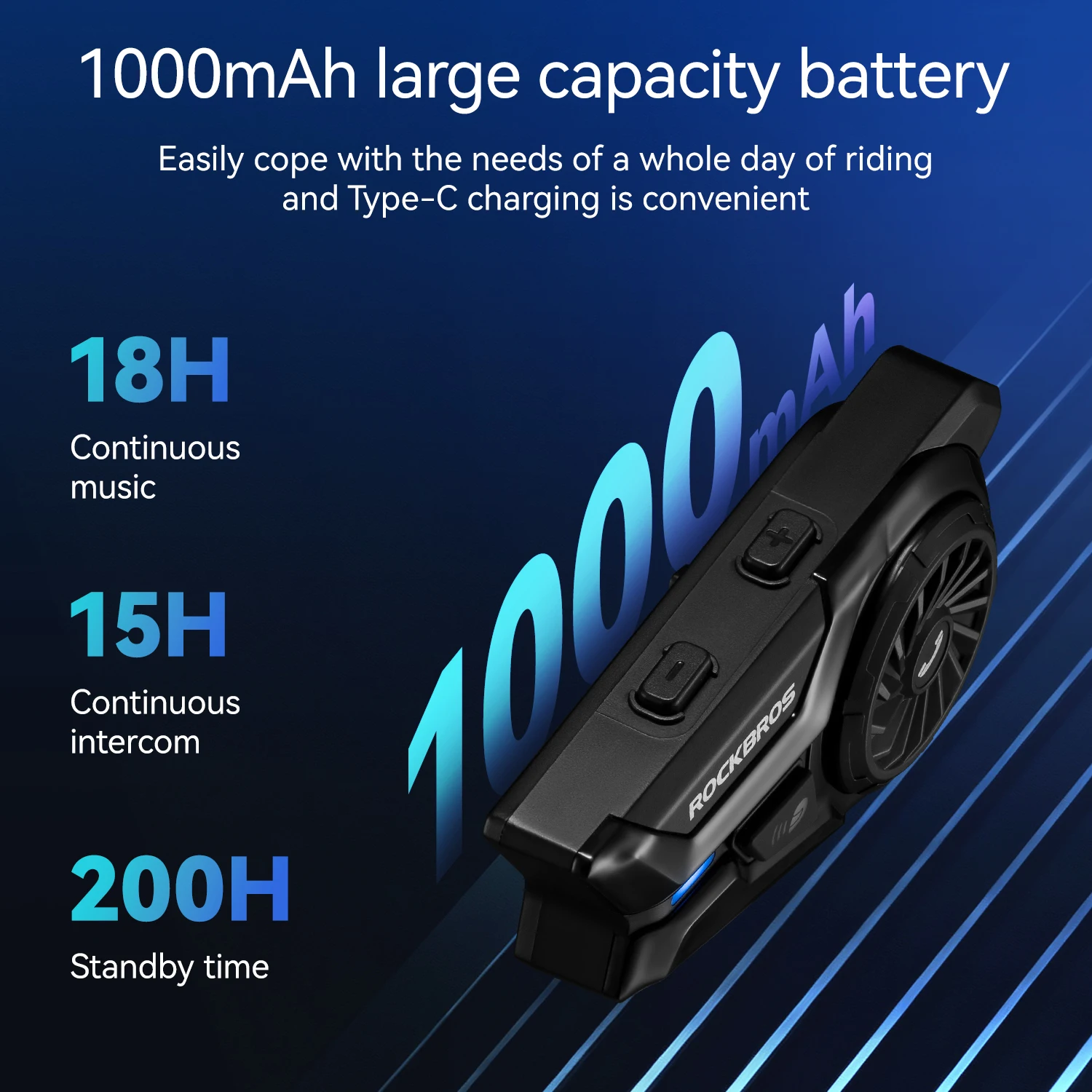 ROCKBROS Bluetooth-Headset, Motorradhelm, Bluetooth-Headset, 18-Stunden-Akku, wasserdicht, voller Halbhelm, Bluetooth-Headset