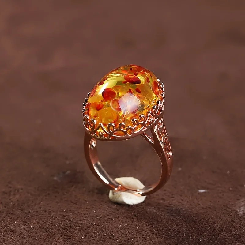 Classic Vintage Amber Beeswax Ring Jewelry for Everyday Wear