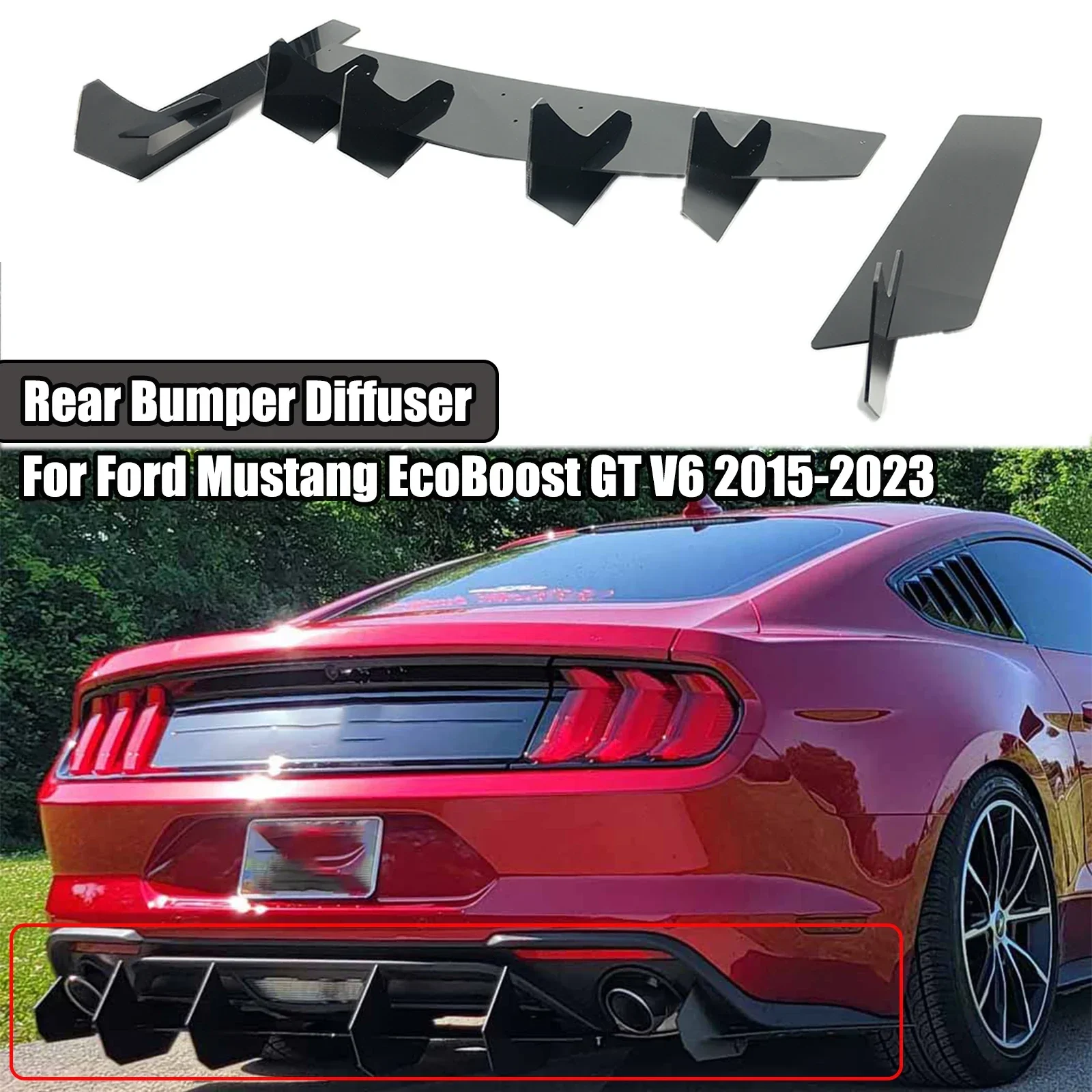 

Rear Bumper Diffuser For Ford Mustang EcoBoost GT V6 2015-2023 Spoiler Splitter Lip Car Exterior Accessies Black