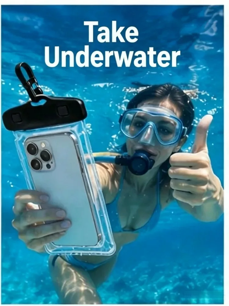 2-Piece IPX8 Waterproof Phone Pouch Adjustable Shoulder Strap High-Strength Airbag Protection for Swimming Diving Beach Vacations