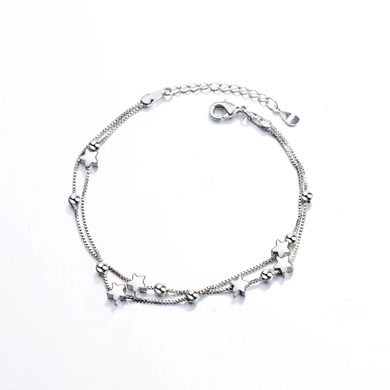 VENTFILLE 925 Stempel Silber Farbe Stern Armband Mode Koreanische fünfzackigen Sterne Kristall Doppel Armband Dropshipping Großhandel