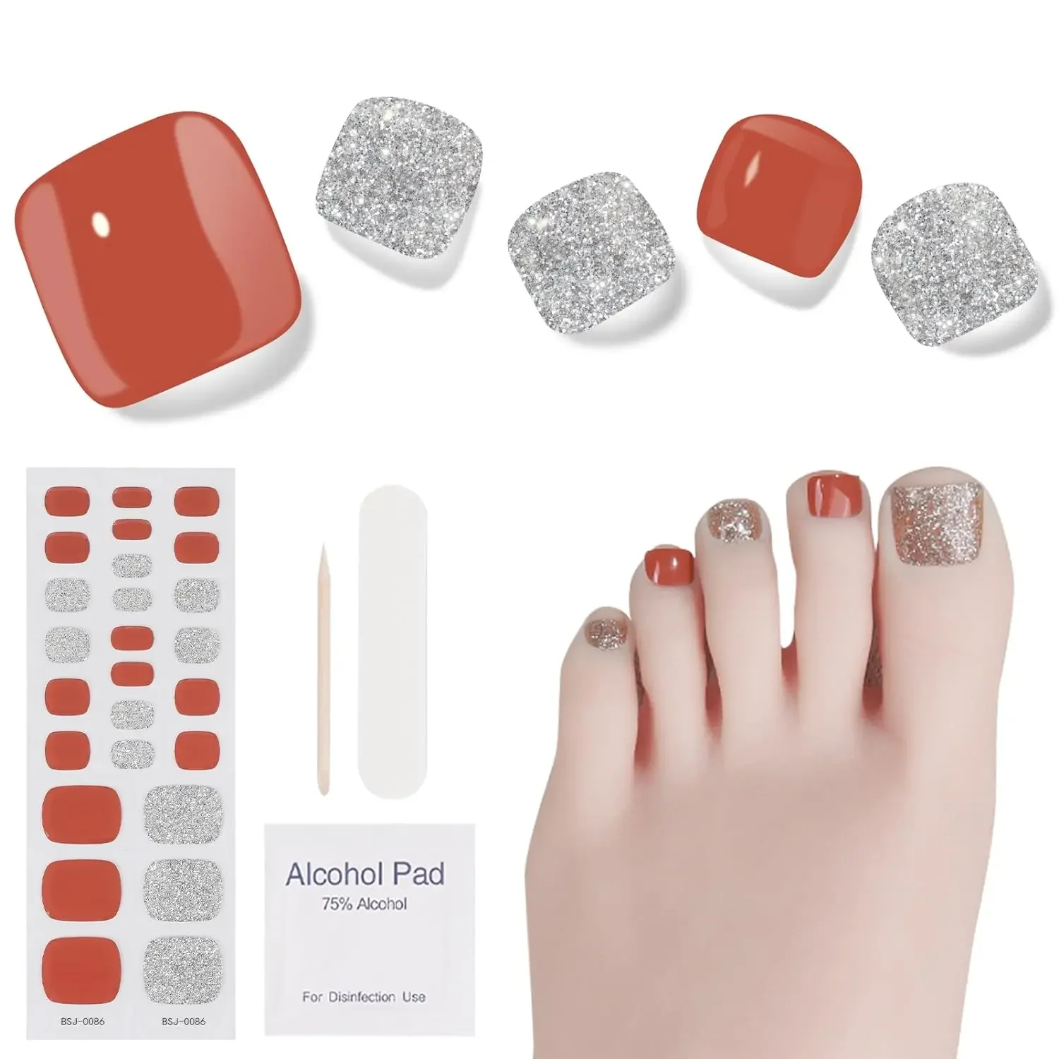 Toe Gel Nail Sticker Solid Color Semi Curing Gel Nail Decals Pure Toe Gel Nail Wraps Phototherapy Oil Foil Nail Art Decorations