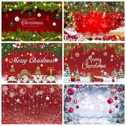 Red Merry Christmas Backdrop Winter Snowflake Glitter Bokeh Shinny Star Xmas Balls New Year Baby Portrait Photography Background