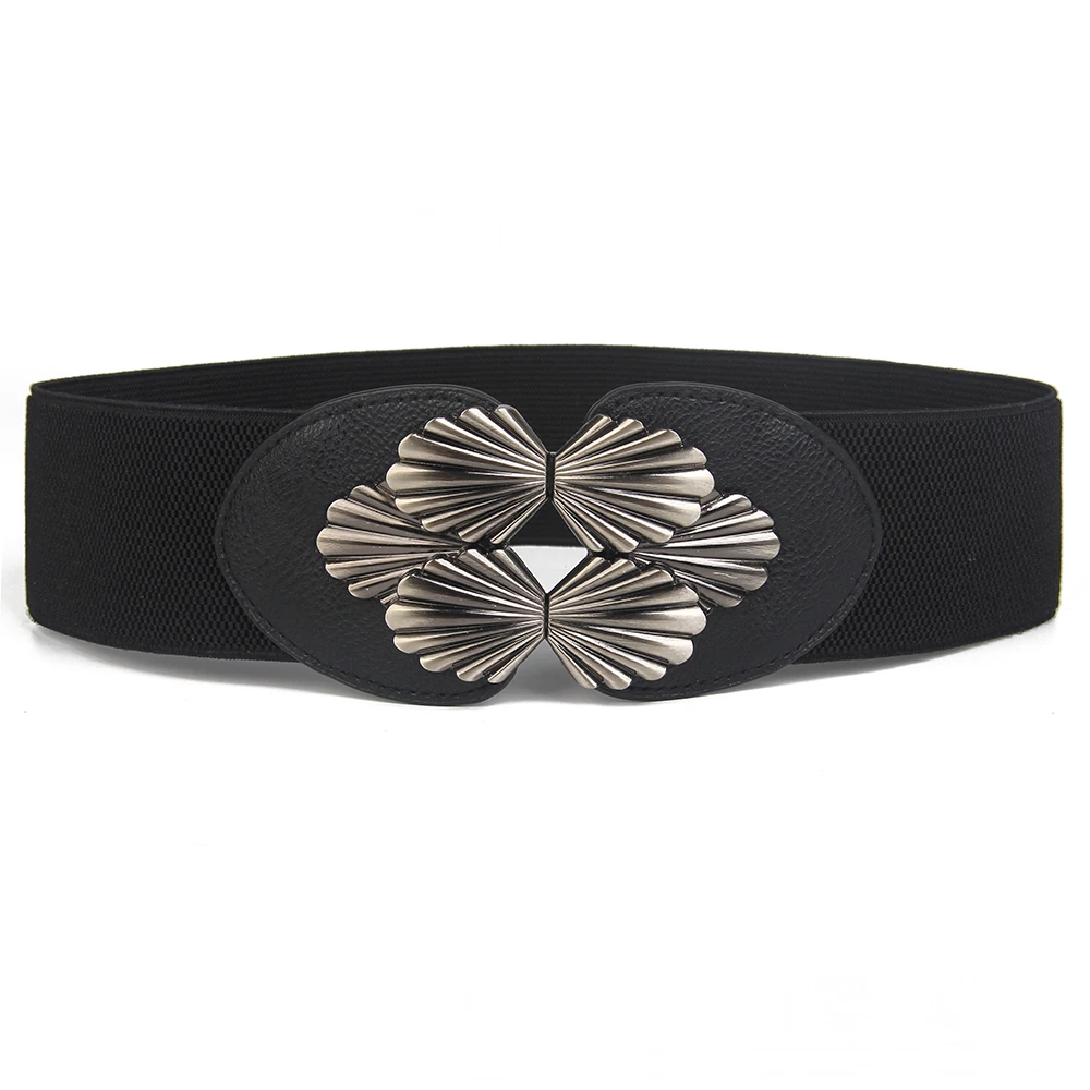 شخصية جديدة Cummerbunds للنساء واسعة مطاطا شل نمط مشبك أحزمة الخصر اللون الأسود ل معطف تنورة الفتيات حزب تزيين