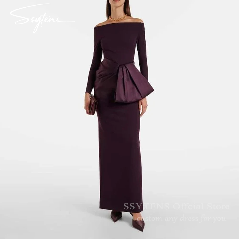 

SSYTENS Elegant Pink Evening Dresses Off The Shoulder Full Sleeves Slit Party Dress Mermaid Formal Events Prom Gowns Customized