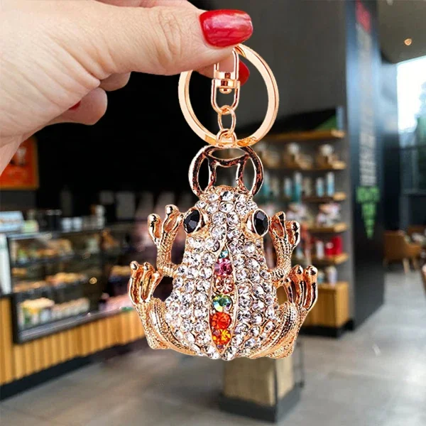 Cute Rhinestone Crystal 4 Claws Contain Money Coins Frog Toad Keychain Animal Frog Key Chain Key Ring Holder Pendant Keyring