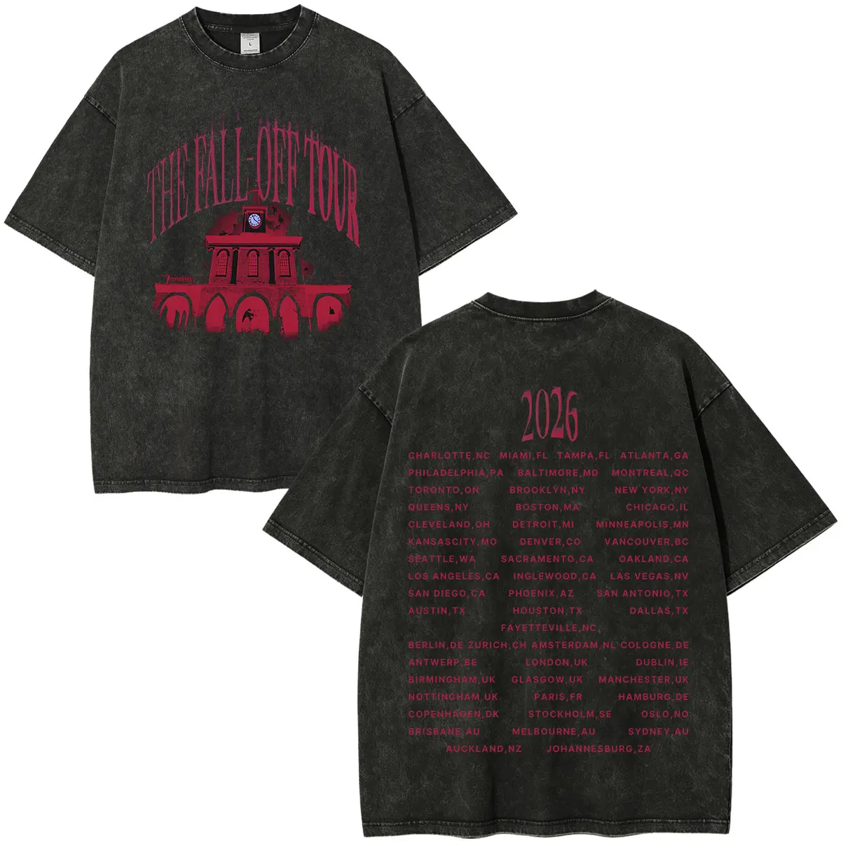Rapper J.Cole The Fall Off Tour 2026 Vintage Washed T Shirt Fan Gift Men's Women Hip Hop Fashion Short Sleeve Oversized T-shirts
