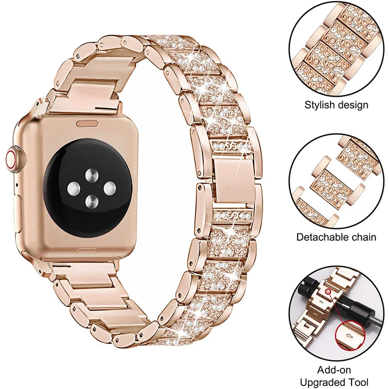 Metal Link Bracelet + Case for Apple Watch Band 41mm 45mm 40mm 44mm Diamond Stainless Steel Strap Fit iWatch 8 7 6 SE 5 4 Belt