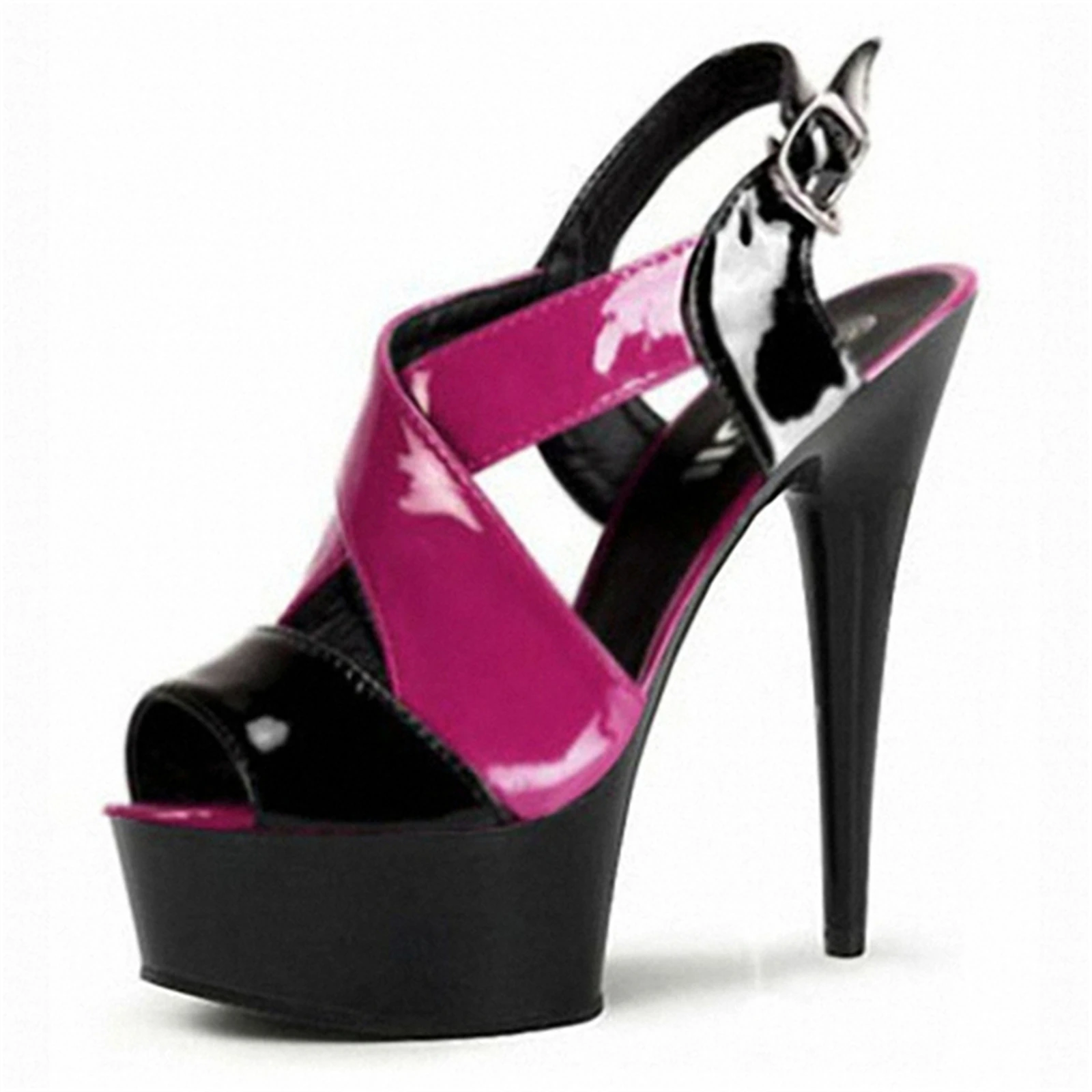 Women's 15CM Patent Leather Sandals, Crisscross Ankle Strap Stilettos with Platform Heel , Cocktail Party Dress Heels​