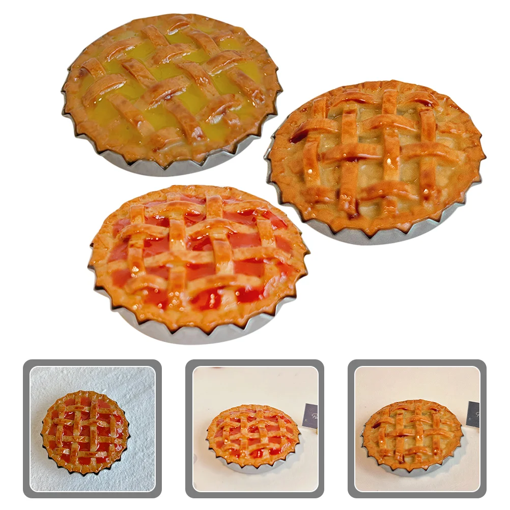 3 Pcs Mini Afternoon Tea Dessert Fruit Pie Decoration Set House Accessories Realistic Simulation Models Smooth
