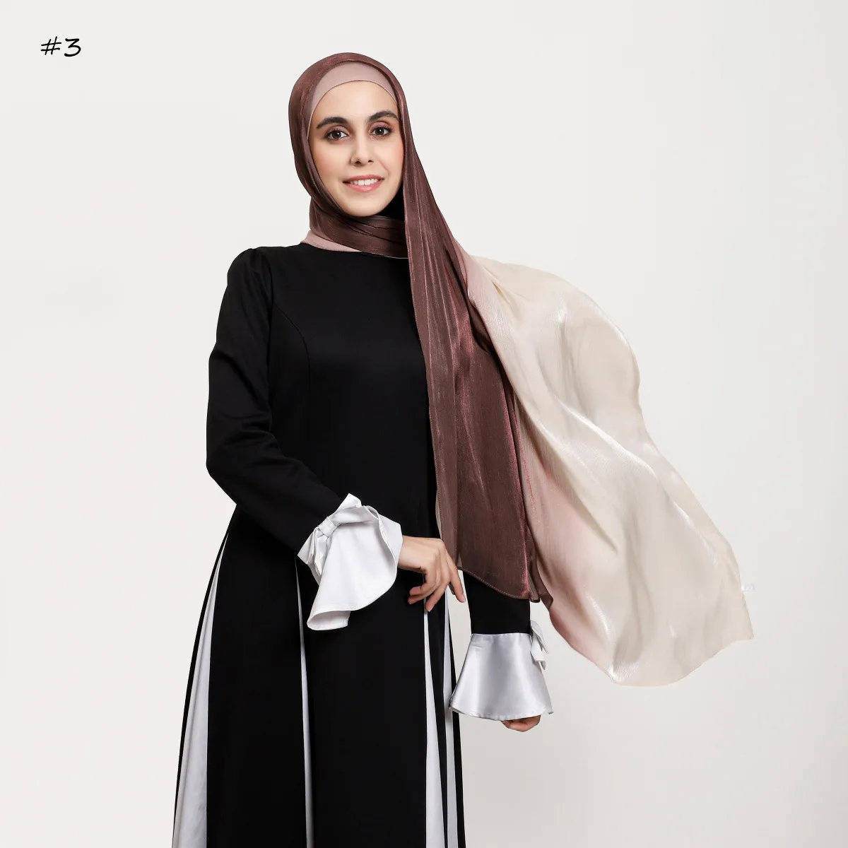 

Блестящий атласный мусульманский хиджаб, мягкий градиентный длинный шарф, женская шаль, тюрбан, исламская повязка на голову, банданы, легкий платок Bufanda