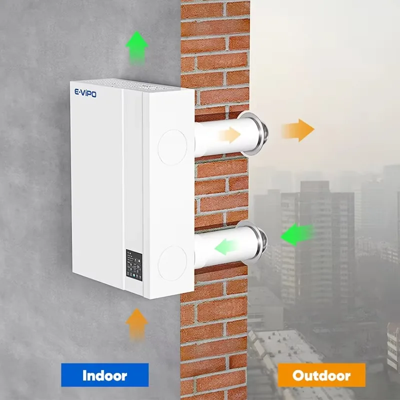 Customized Ductless Single Room Hrv Heat Recovery Ventilator Wifi APP Control Wall Recuperator Ventilation System