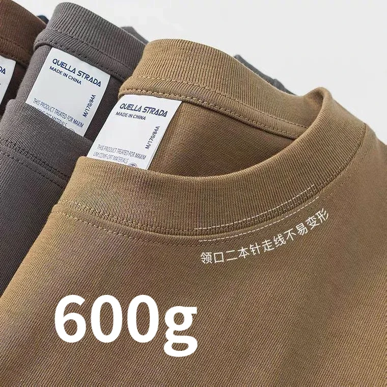 Men's and Women's 600g Heavy Cotton T-shirts Long-staple Pure Cotton Thickened Long-sleeved Three-pin High-gram Weight High-end