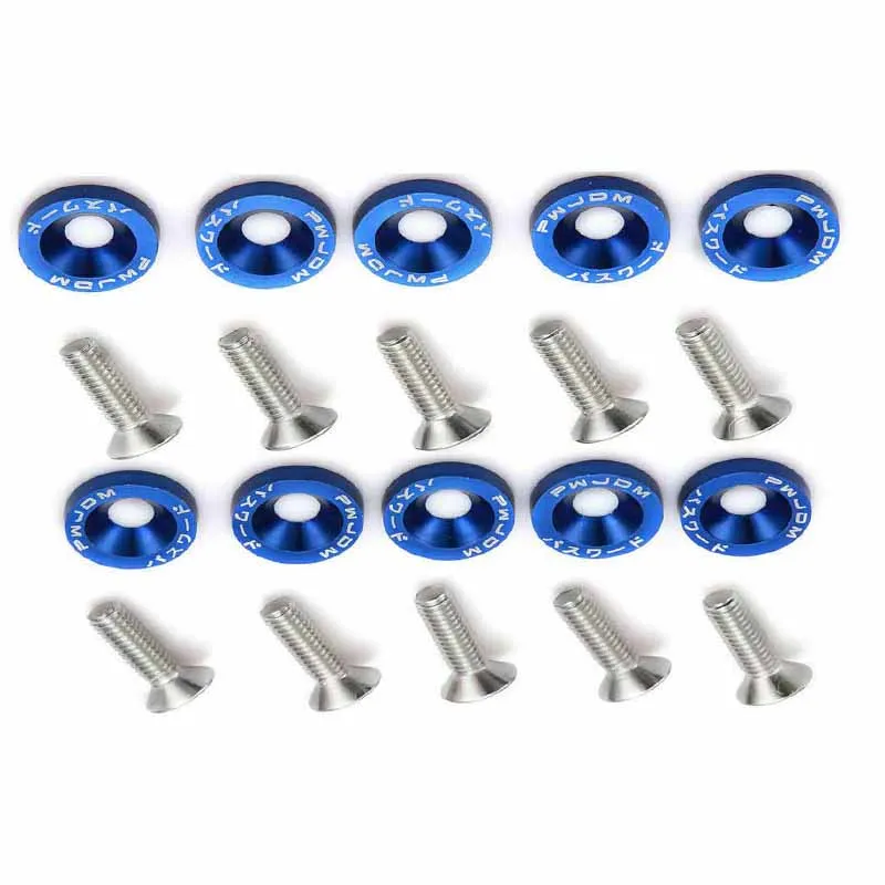 Universally 10pc Blue Car Modified Hex Fasteners Fender Washer Bumper Engine Concave Screws Aluminum Fender Washers and Bolt