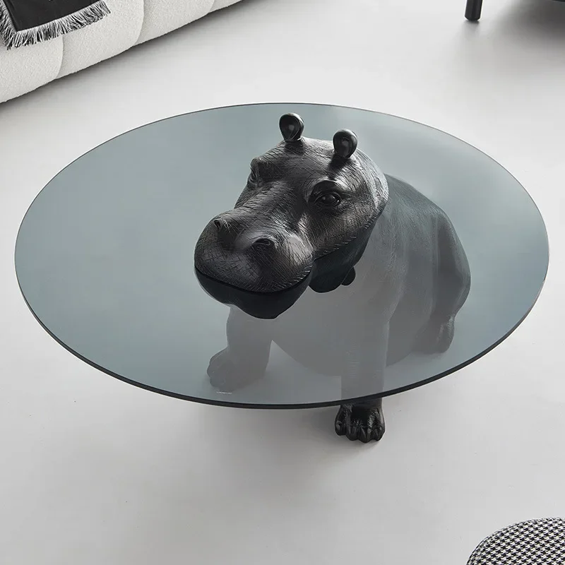 -Factory price Animal Design Rounder Tee tisch Modern Wohnzimmer Hippo Couch tisch aus gehärtetem Glas
