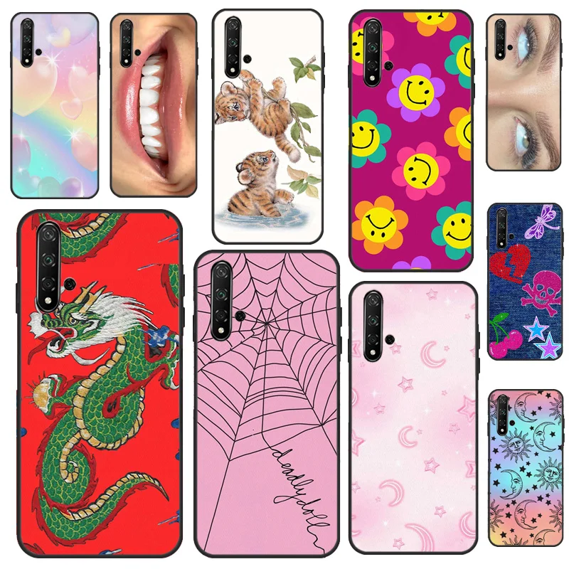 Red Dragon Heavenly Hearts Spider Web Case For Huawei P30 P20 P40 P60 Pro P Smart Nova 9 5T Honor Magic5 Lite X8 X9a 50 70 Cover