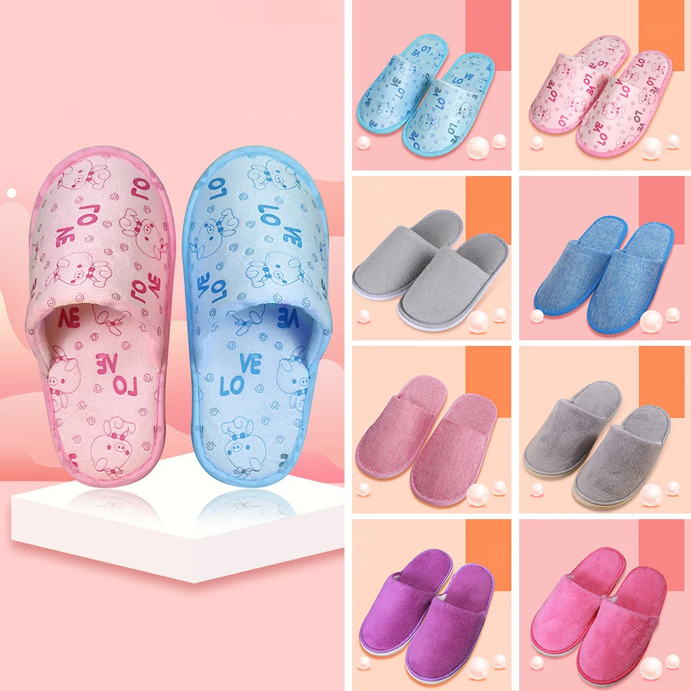 1Pair Cartoon Home Slipper Children Travel Spa Portable Folding Disposable Slipper House Home Kids Indoor Plush Slippers