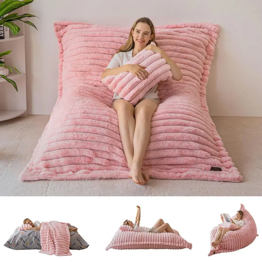

Giant Bean Bag Chair with Pillow, 3 in 1 Convertible Bean Bag Chair for Adults with Removable Cover, Floor Cushion Stuffed Floo