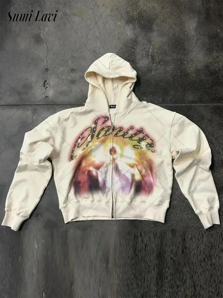 

2025 Spring New Fashion Graphic Printing Hoodies Mens Casual Loose Zip-up Hooded Sweatshirts For Men Streetwear Hip Hop Hoodie
