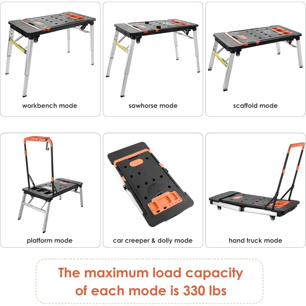 Multifunctional Folding Work Table, 7 in 1 Work Benches for Garage, as Portable Workbench, Sawhorse, Scaffold, Platform,