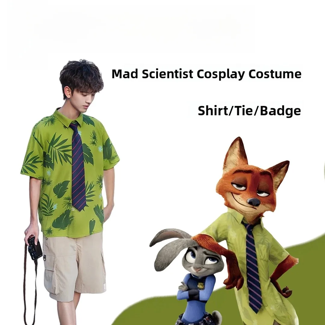 زي تنكري لشخصية نيك فوكس من فيلم زوتوبيا، قميص وربطة عنق وشارة شرطة، إكسسوار للهالوين والمعارض، طقم زي رجالي متوفر