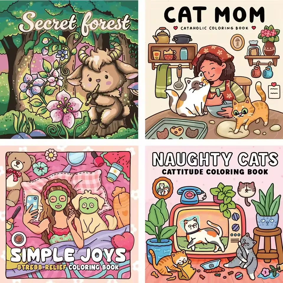 Cat Mom, Naughty Cats Coloring Book Simple Joys Stress Relief Drawing Book Perfect Gift for Party and Birthday Christmas