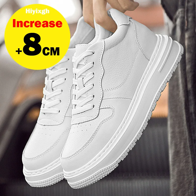 Big Size Lift Men Sneakers Elevator Shoes Heightening Height Increase Insole 6-8CM High Heels Shoes Genuine Leather Sport Shoes