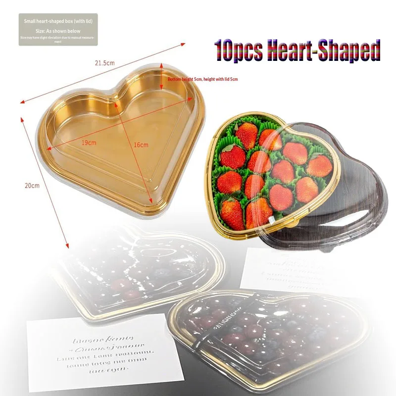 10 Stück/Packung Herzförmige Servierplatten mit Transparenten Deckeln Wiederverwendbare PET-Boxen für Snacks, Obst, Sushi, Käse, Salat und Desserts