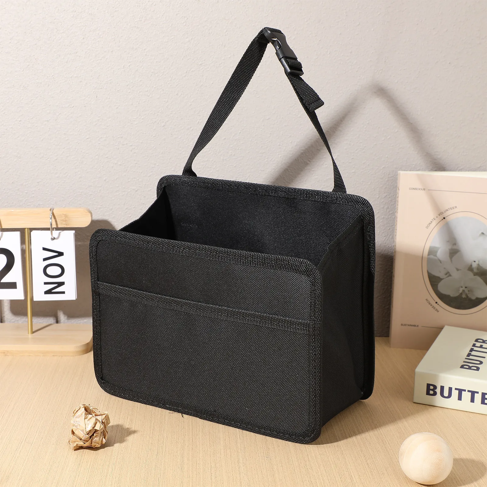 Rear Seat Storage Organizer Car Headrest Box Foldable Portable Spacious Compartment for Snacks Books Phones Keys Car Trash Can