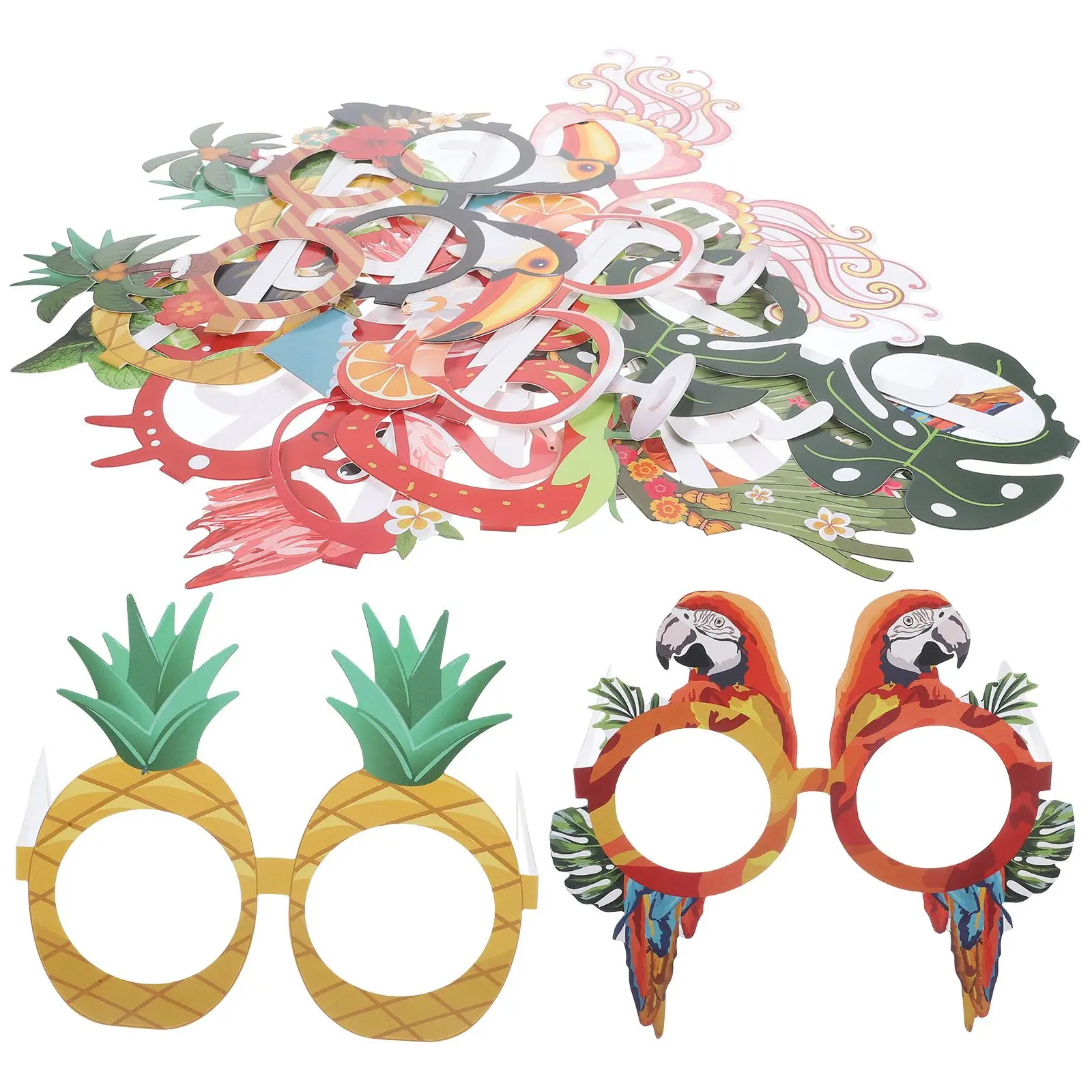 12 Pcs Paper Glasses Decorations Tropical Luau Party Hawaiian Photo Props Funny Sunglasses Frame Banquet Supplies