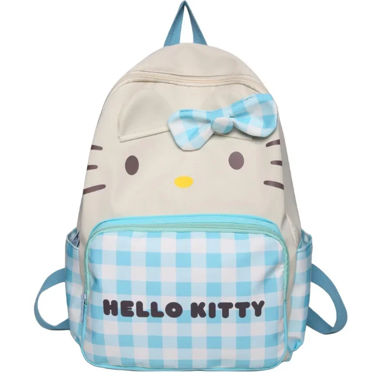 Sanrio Hello Kitty cute and sweet student schoolbag cartoon contrasting color plaid light travel large capacity backpack