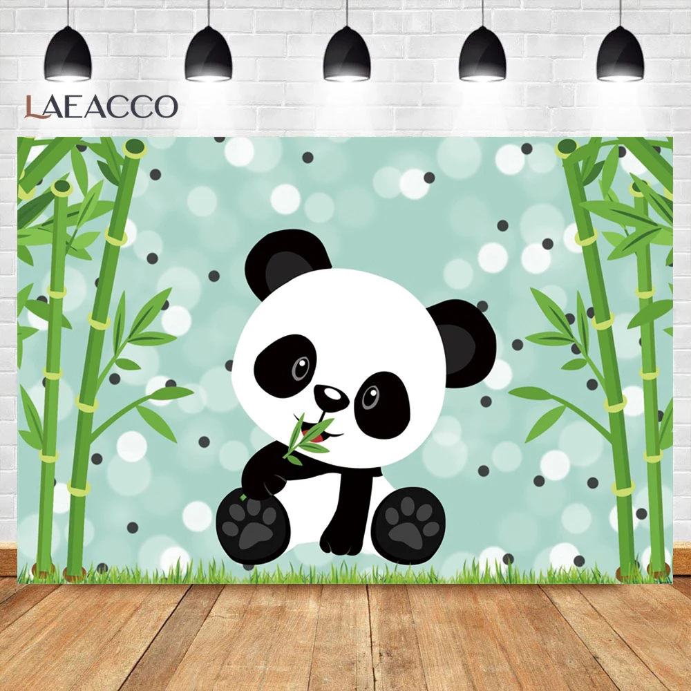 Panda Birthday Party Bamboo Cartoon Poster Baby Newborn Portrait Photo Backgrounds Photography Backdrops Photocall Photo Studio