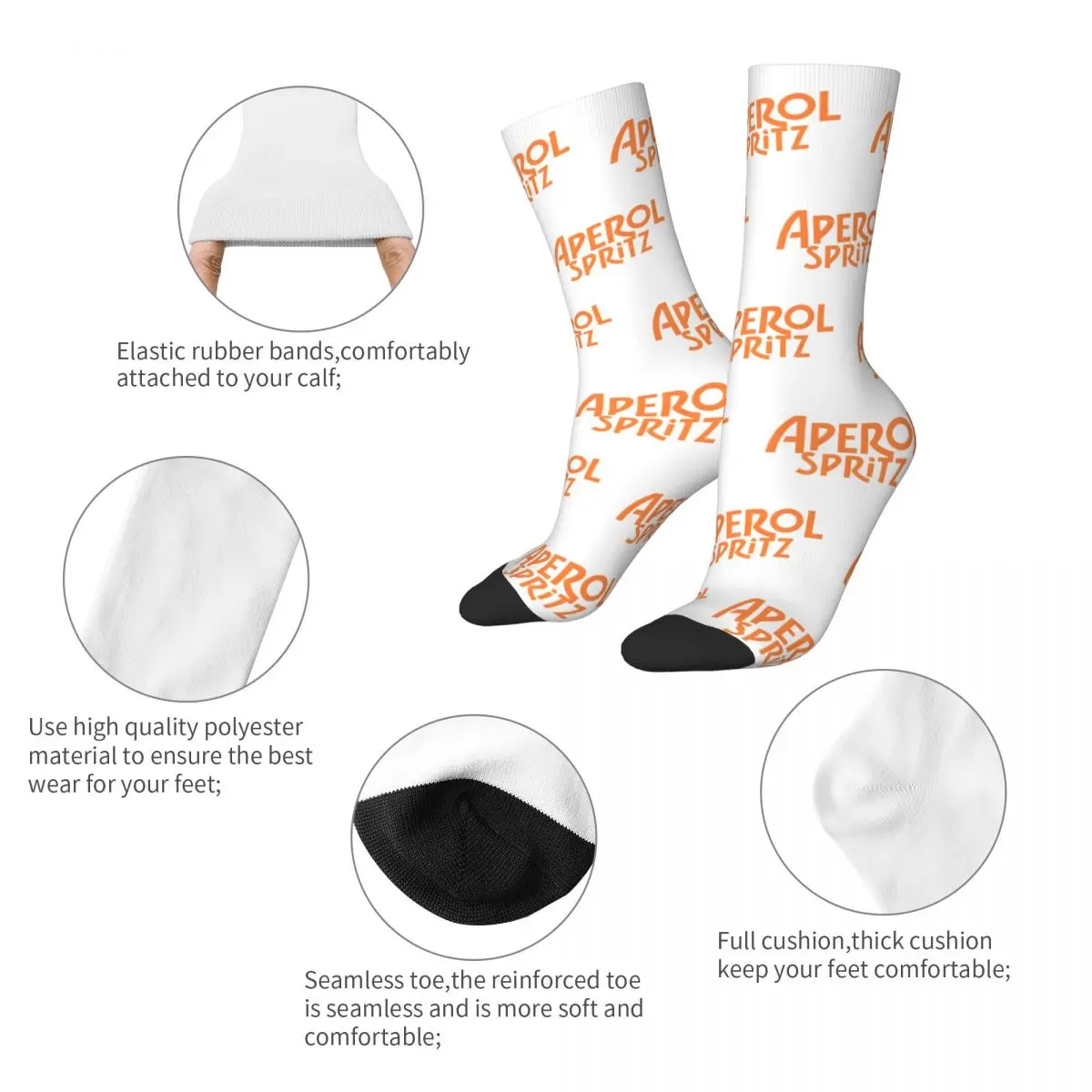 Crazy Design Aperols Spritz Cocktail Football Socks Polyester Crew Socks for Unisex Sweat Absorbing