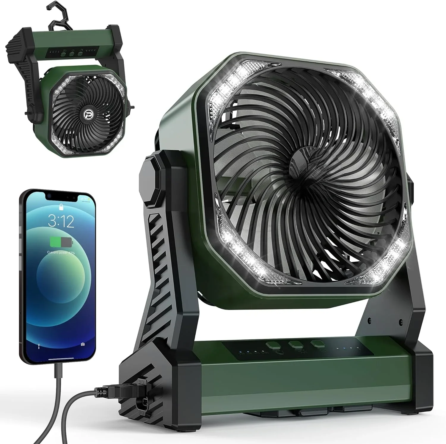 

Portable Camping Fan with Built-in Lantern, Powerful 20000mAh Rechargeable Battery, Operated Outdoor Tent Fan with Bright Light