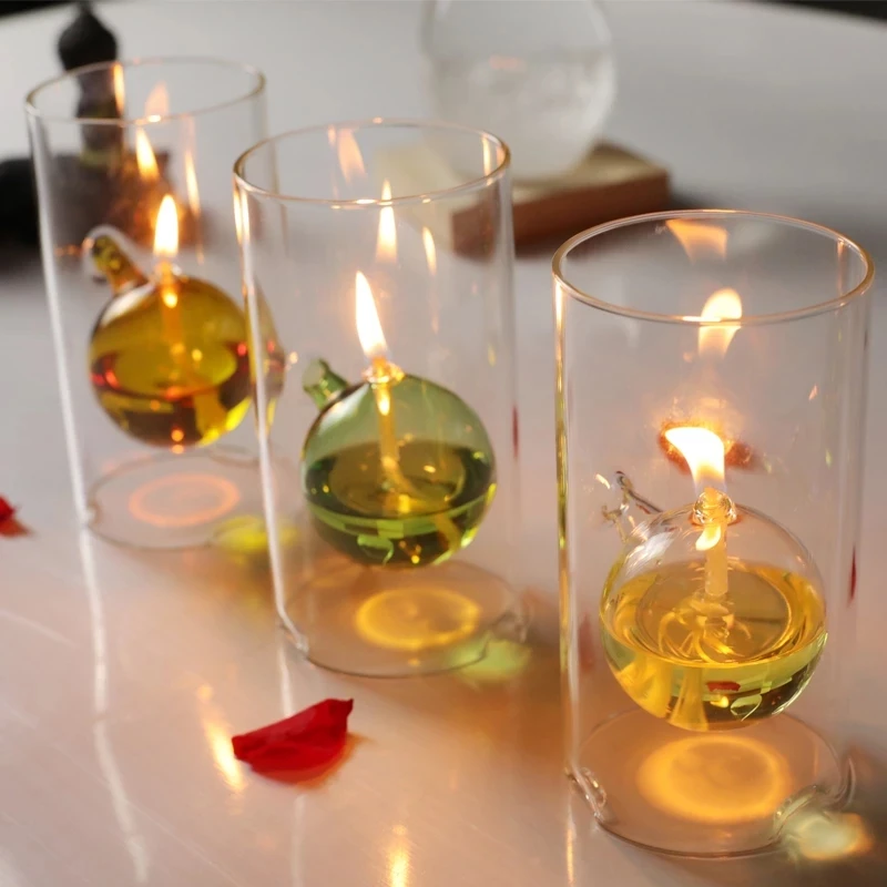 Glass Refillable Lamp Clear Candle holder Home Bar Decor Candlestick Living Room Balcony Patio Porch Garden