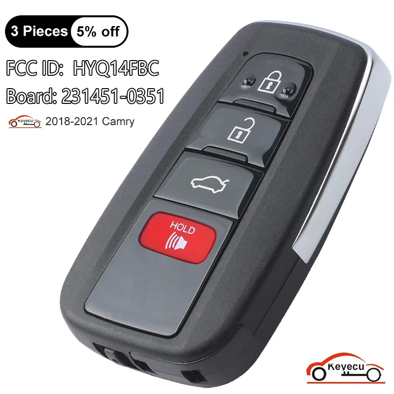 KEYECU 4 Buttons 314.3MHz for Toyota Camry 2018 2019 2020 2021 Smart Remote Key Fob HYQ14FBC 231451-0351 89904-06240 89904-06220