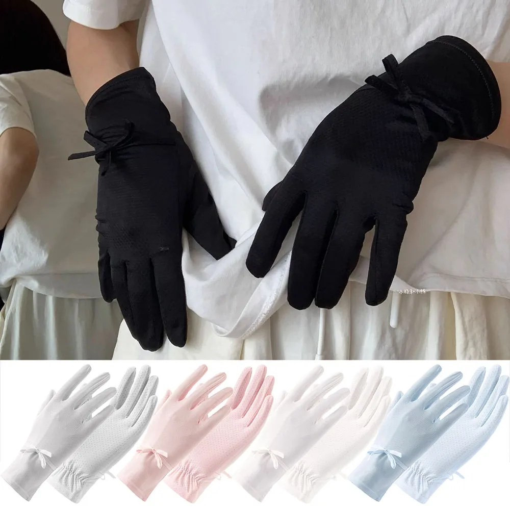 

Summer Sunscreen Gloves Full Finger Driving Glove UV Protection Outdoor Sports Non-slip Mittens Fashion Breathable Bowknot Glove