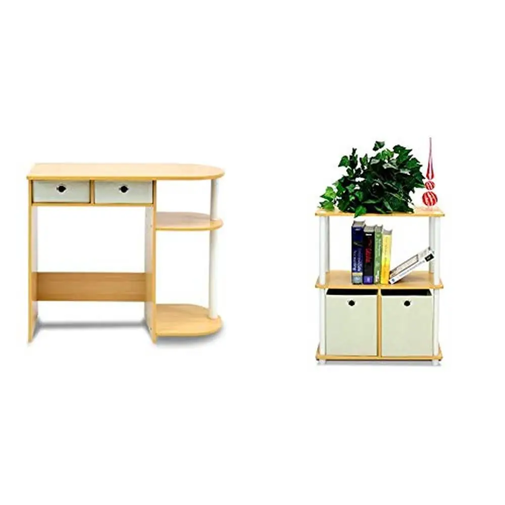 

Green Desk with Storage Rack CPU Shelf 3-Tier Organizer and Fabric Bins Easy Assembly Eco-Friendly Materials Compact Design