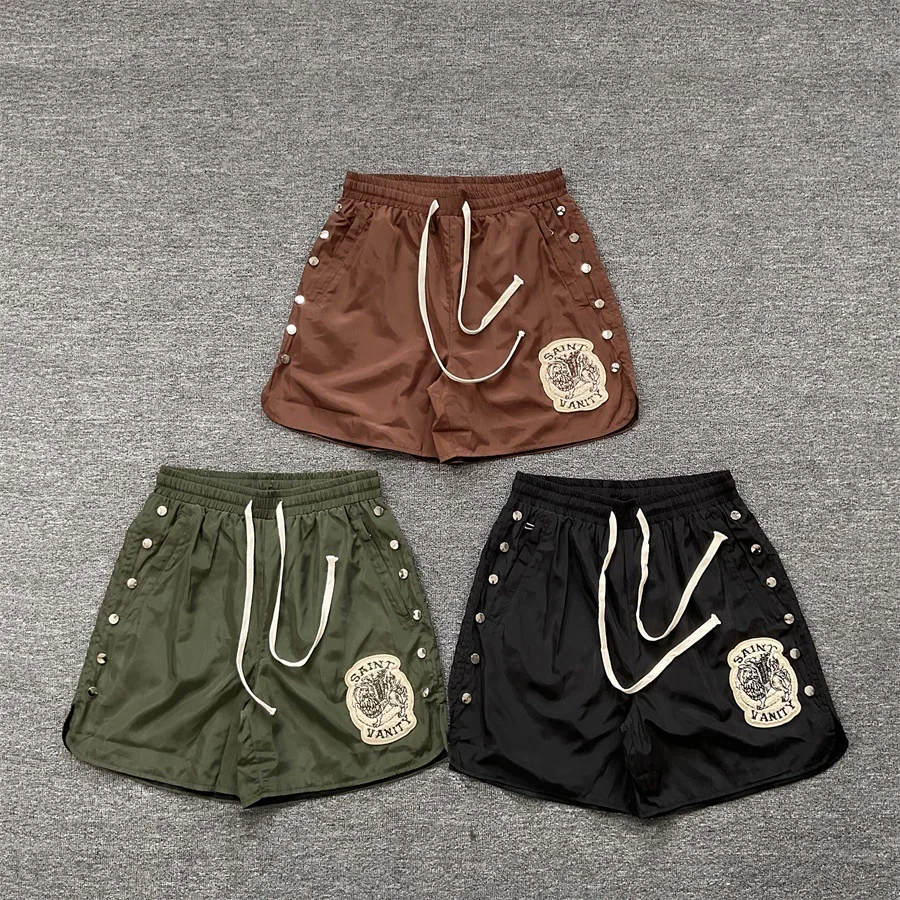 Summer Embroidered Sporty Weave Five-Quarter Loose High Street Rivet Shorts for Men And Women Casual Straight Leg Pants
