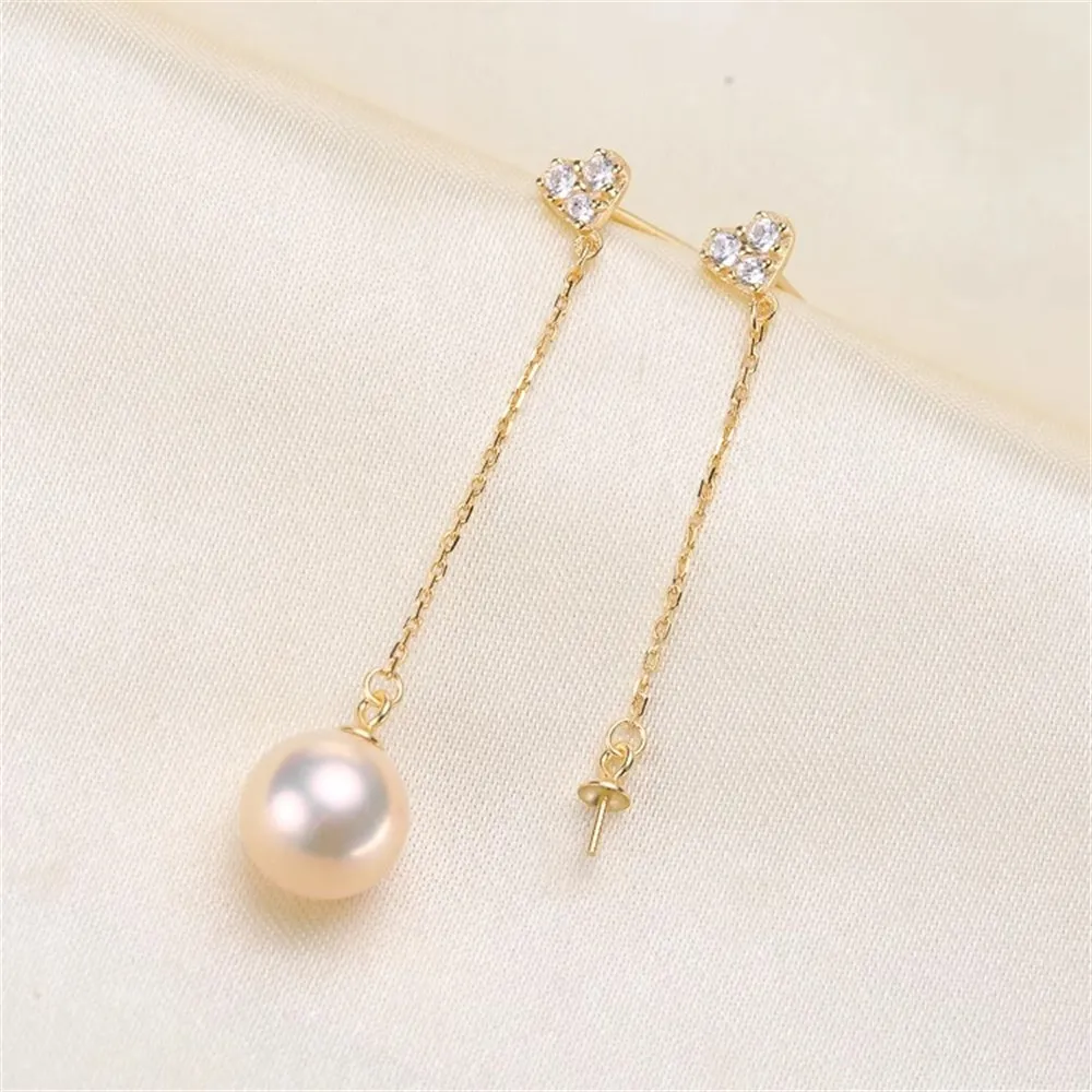 DIY Pearl Accessories S925 Silver Love Natural Pearl Stud Earrings Fit 8-10mm Oval Beads E288