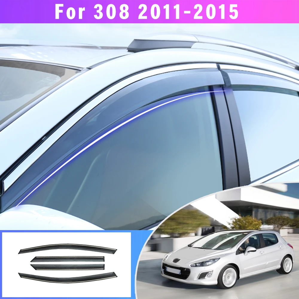 Window Weather Shield Sun Rain Visor For Peugeot 308 2011-2015 Deflector Guard Car Styling Auto Accessories 4pcs Awnings